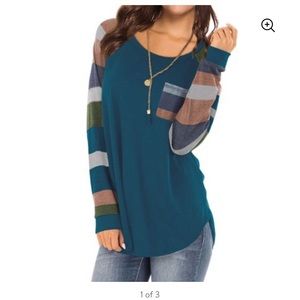 Hubery Round Neck Color Block Long Sleeve Tunic